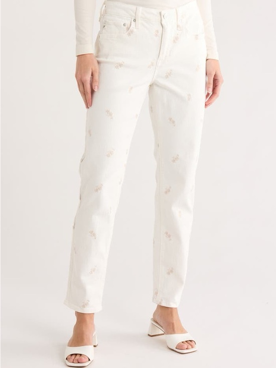 Seven7 Denim - Seven7 White Straight-Leg Jeans with Subtle Beige Floral Embroidery Size 10